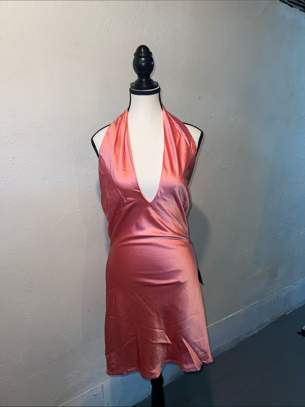 Lulu's Satin Halter Backless Dress in Coral Pink